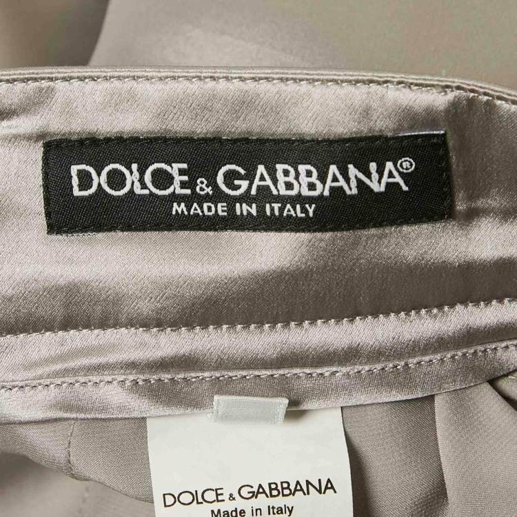 Pre Owned Dolce & Gabbana Grey Satin Wide-Leg Trousers L