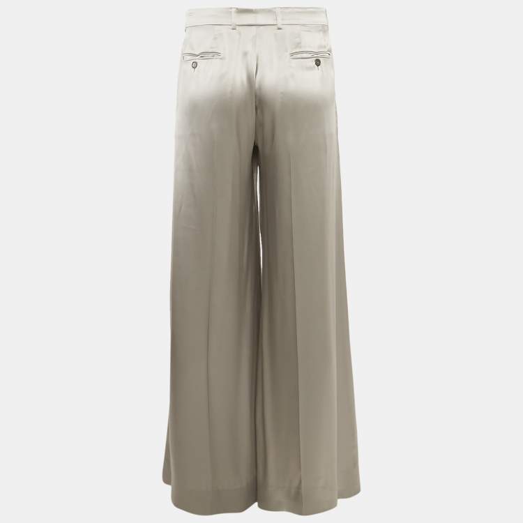 Pre Owned Dolce & Gabbana Grey Satin Wide-Leg Trousers L