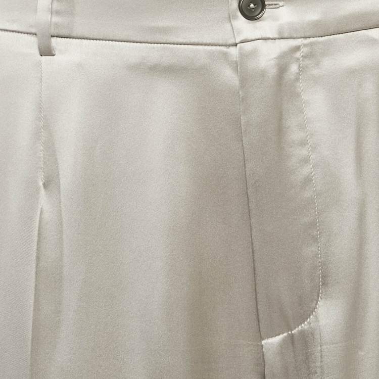 Pre Owned Dolce & Gabbana Grey Satin Wide-Leg Trousers L