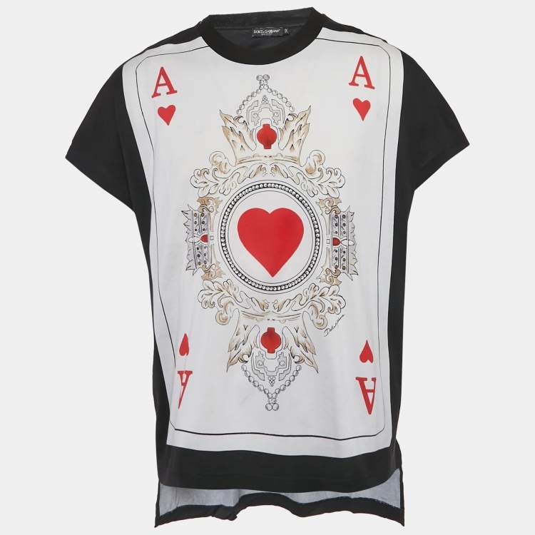 Pre Owned Dolce & Gabbana Blue Card Print Jersey T-Shirt L