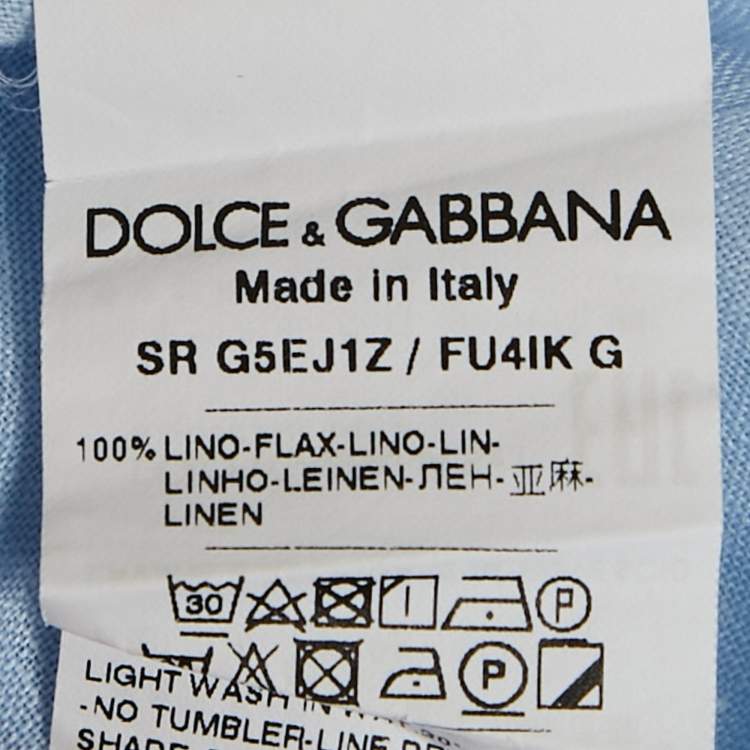 Pre Owned Dolce & Gabbana Blue Linen Logo Embroidered Shirt XXL