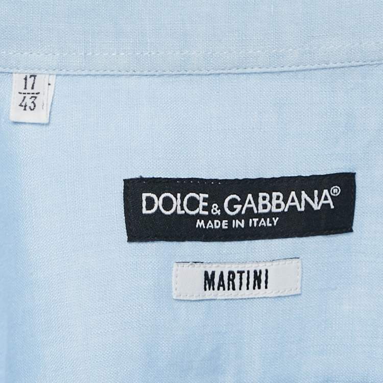 Pre Owned Dolce & Gabbana Blue Linen Logo Embroidered Shirt XXL