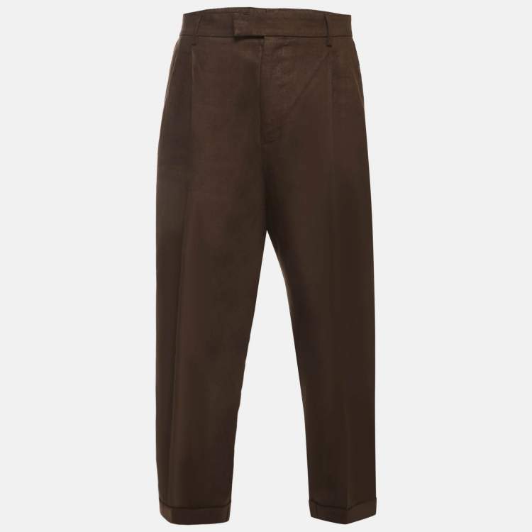 Pre Owned Dolce & Gabbana Brown Linen Pleated Trousers M
