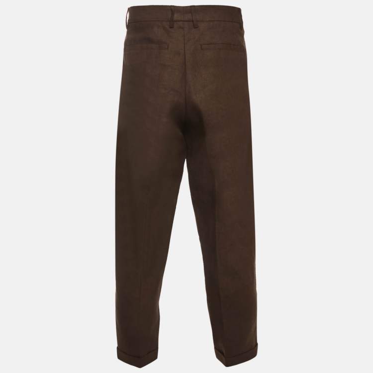 Pre Owned Dolce & Gabbana Brown Linen Pleated Trousers M