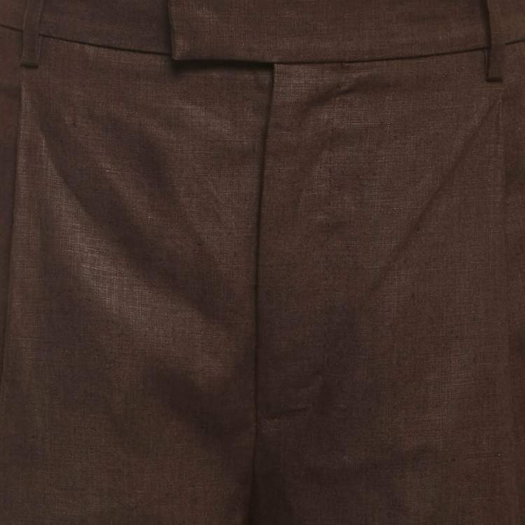 Pre Owned Dolce & Gabbana Brown Linen Pleated Trousers M