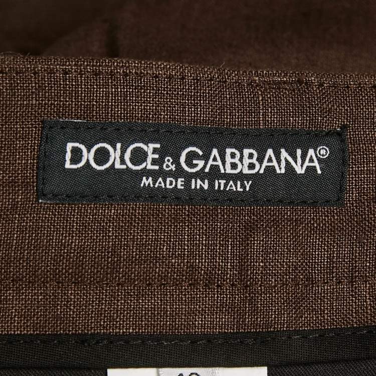 Pre Owned Dolce & Gabbana Brown Linen Pleated Trousers M