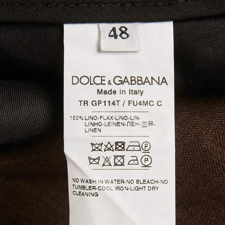 Pre Owned Dolce & Gabbana Brown Linen Pleated Trousers M