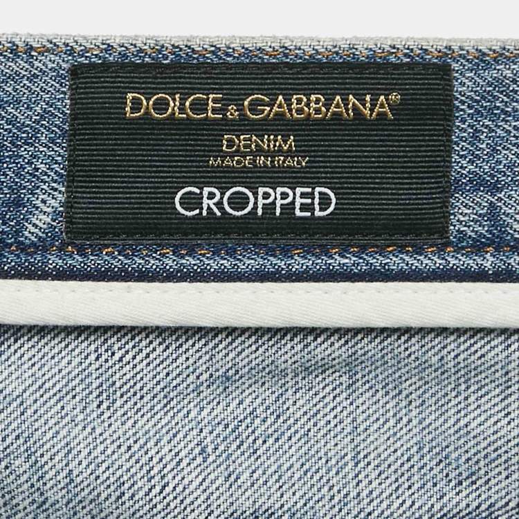 Pre Owned Dolce & Gabbana Blue Denim Distressed Cropped Jeans M/Waist 34"