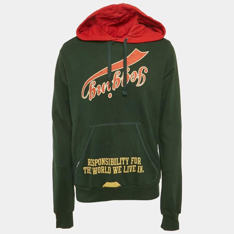 مملوكة مسبقًا Dolce & Gabbana Green Printed Cotton Distressed Hoodie L