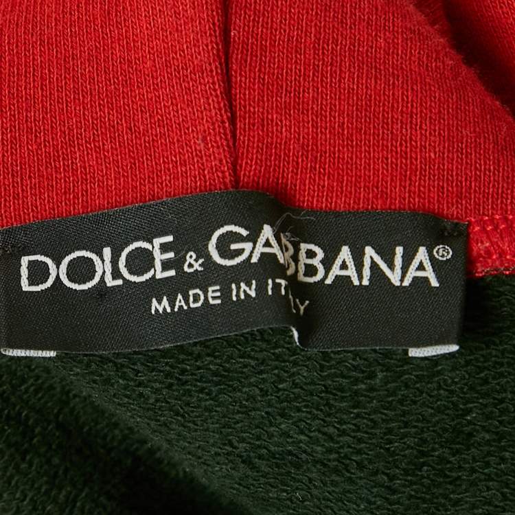 مملوكة مسبقًا Dolce & Gabbana Green Printed Cotton Distressed Hoodie L