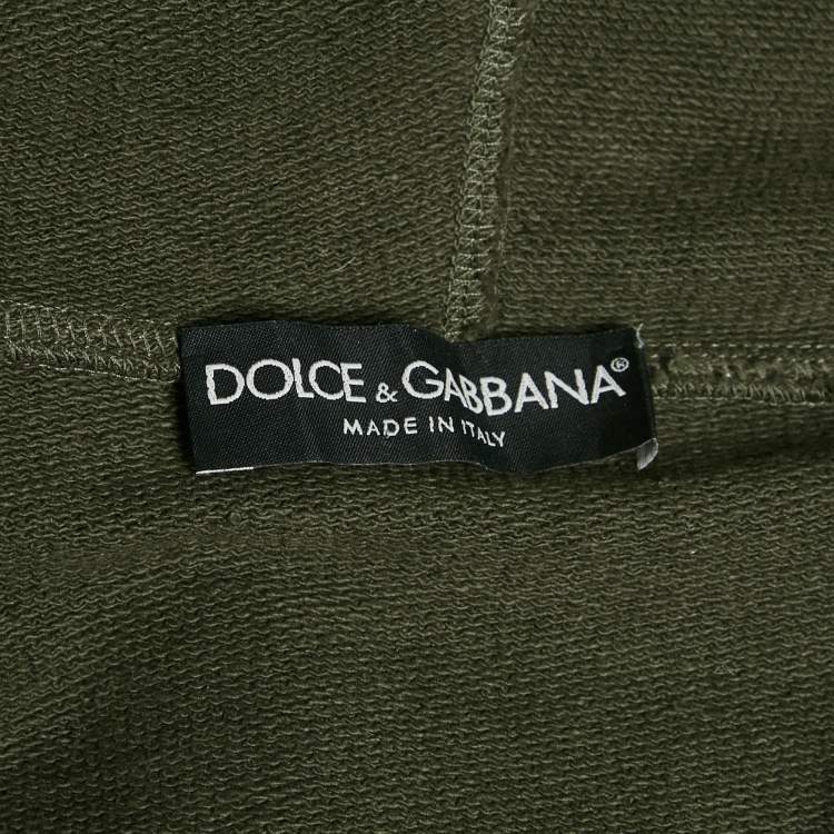 Pre Owned Dolce & Gabbana Green Cotton Knit Distressed Hoodie S