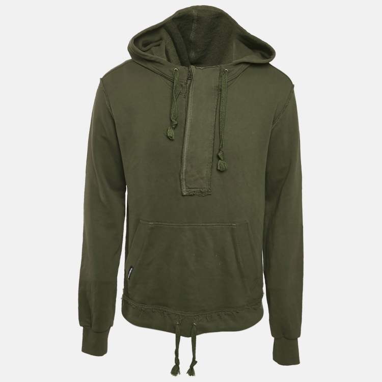 Pre Owned Dolce & Gabbana Green Cotton Knit Distressed Hoodie S