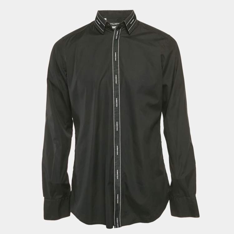 Pre Owned Dolce & Gabbana Black Cotton Logo Tape Detail Shirt L
