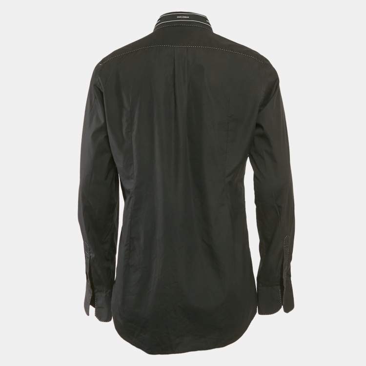 Pre Owned Dolce & Gabbana Black Cotton Logo Tape Detail Shirt L