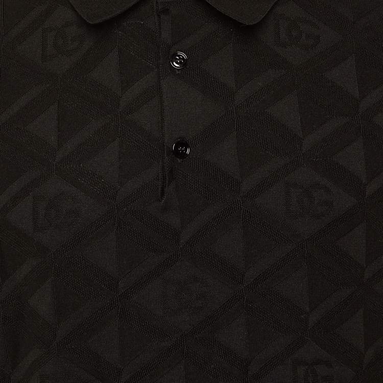 Pre Owned Dolce & Gabbana Black DG Geometric Pattern Silk Knit Polo T-Shirt M