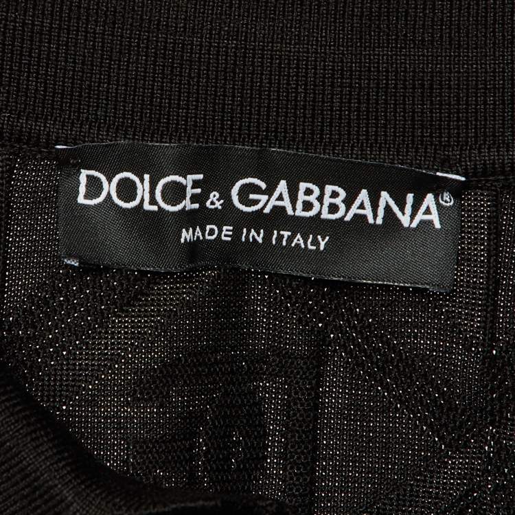 Pre Owned Dolce & Gabbana Black DG Geometric Pattern Silk Knit Polo T-Shirt M