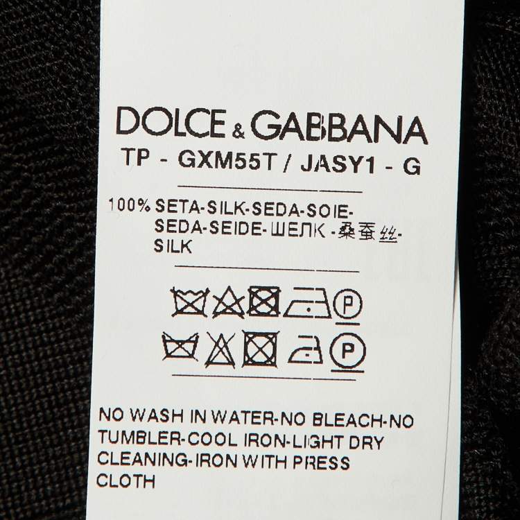 Pre Owned Dolce & Gabbana Black DG Geometric Pattern Silk Knit Polo T-Shirt M