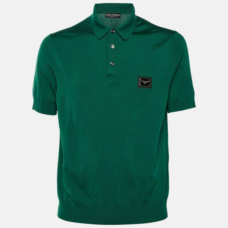 Pre Owned Dolce & Gabbana Green Wool Knit Polo T-Shirt L