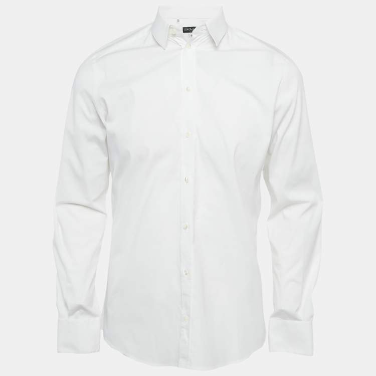 Pre Owned Dolce & Gabbana Gold White Cotton Regular Fit Shirt M