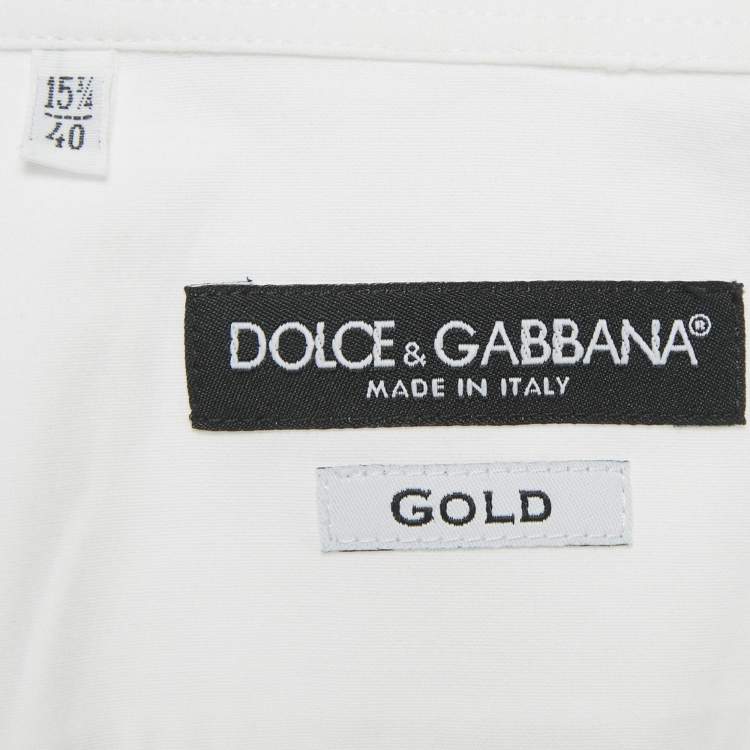 Pre Owned Dolce & Gabbana Gold White Cotton Regular Fit Shirt M