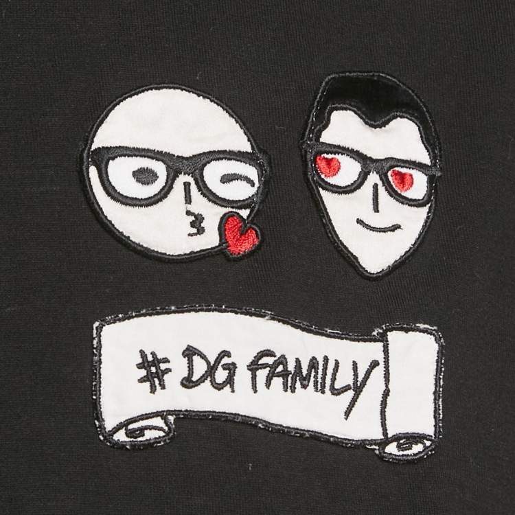 Pre Owned Dolce & Gabbana Black Jersey DG Family Applique T-Shirt L