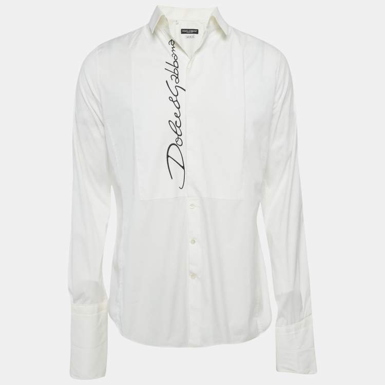 Pre Owned Dolce & Gabbana White Logo Print Cotton Long Sleeve Shirt L