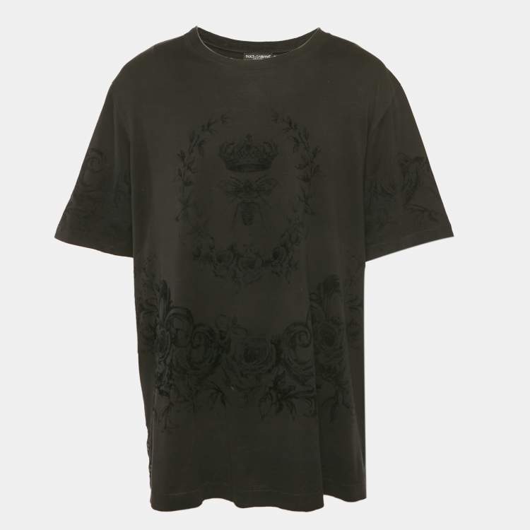 مملوكة مسبقًا Dolce & Gabbana Black Velvet Print Cotton Knit T-Shirt 4XL