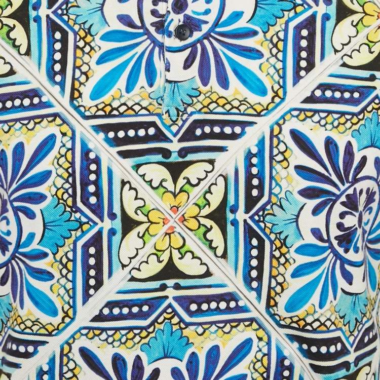 Pre Owned Dolce & Gabbana Blue Majolica Print Pique Polo T-Shirt M