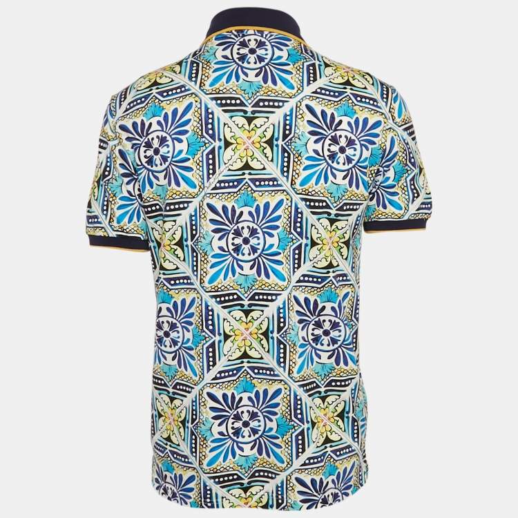 Pre Owned Dolce & Gabbana Blue Majolica Print Pique Polo T-Shirt M