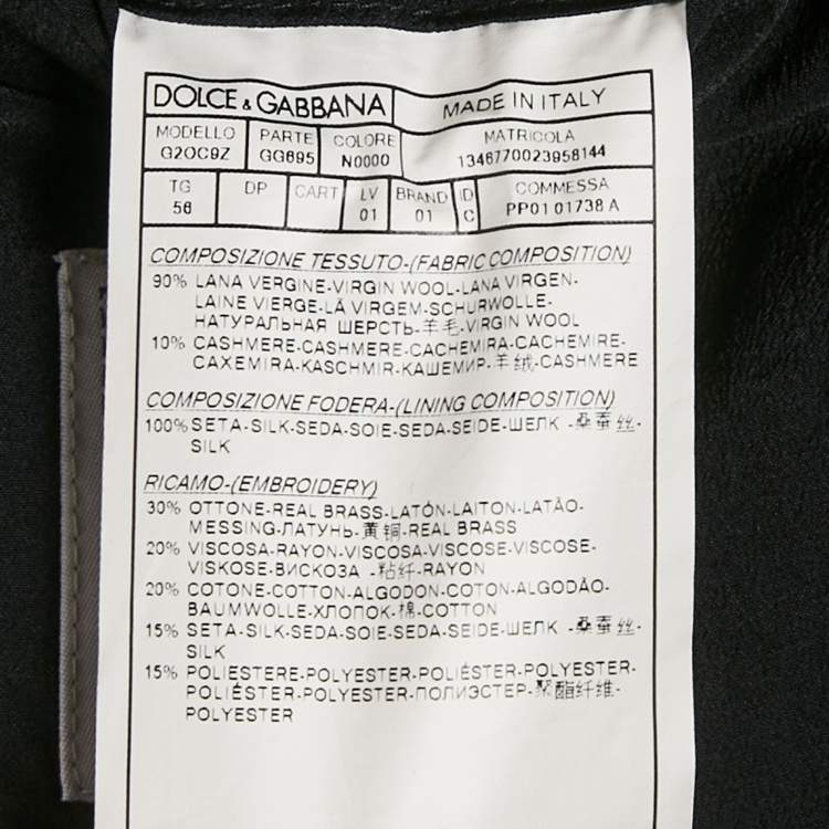 Pre Owned Dolce & Gabbana Black Felt Pocket Detail Taormina Blazer XXXL