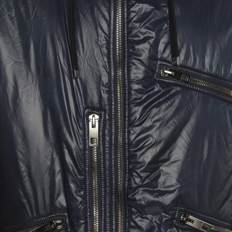 Pre Owned Dolce & Gabbana Navy Blue Nylon Hoodie Bomber Jacket XL