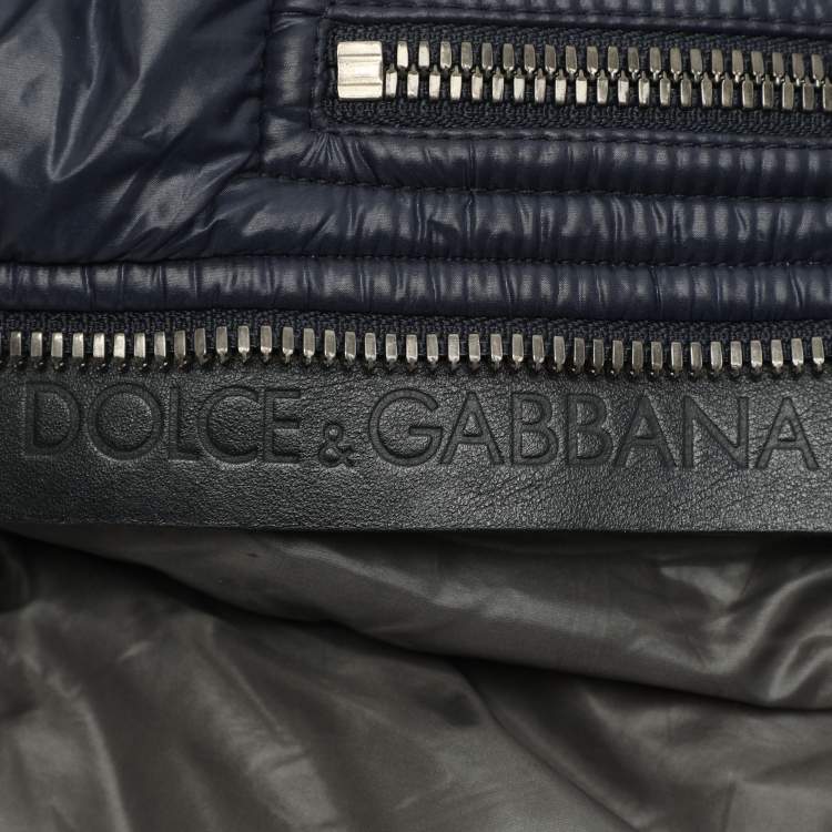 Pre Owned Dolce & Gabbana Navy Blue Nylon Hoodie Bomber Jacket XL