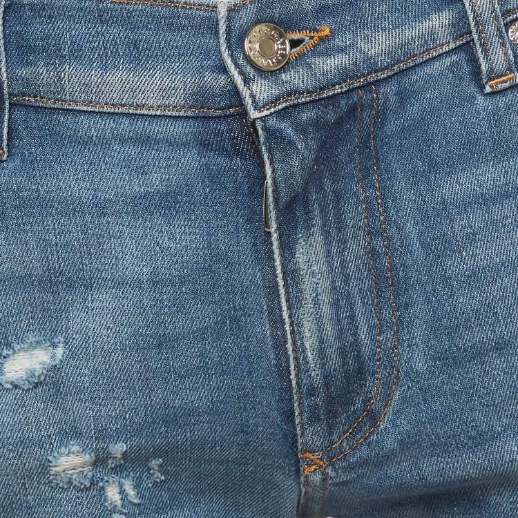 Pre Owned Dolce & Gabbana Blue Denim Distressed Slim Fit Jeans M/Waist 32"