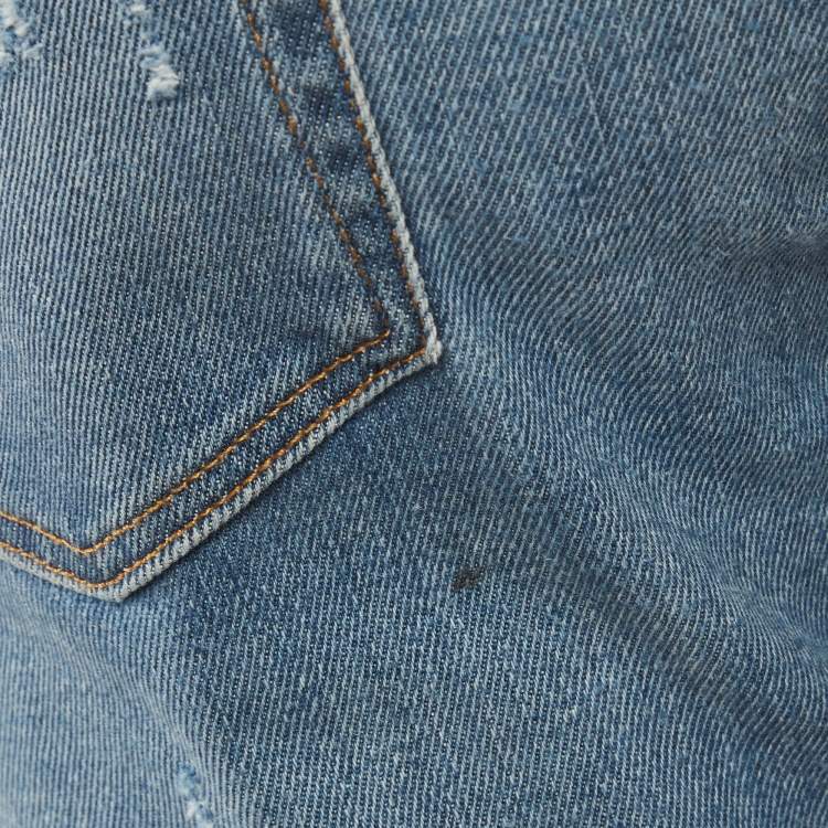 Pre Owned Dolce & Gabbana Blue Denim Distressed Slim Fit Jeans M/Waist 32"