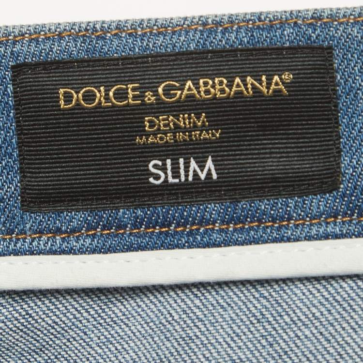Pre Owned Dolce & Gabbana Blue Denim Distressed Slim Fit Jeans M/Waist 32"