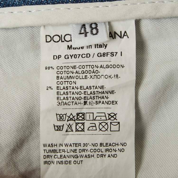 Pre Owned Dolce & Gabbana Blue Denim Distressed Slim Fit Jeans M/Waist 32"