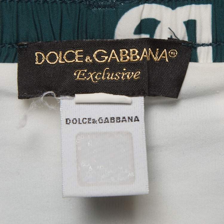Pre Owned Dolce & Gabbana Green DG Monogram Print Synthetic Swim Shorts L
