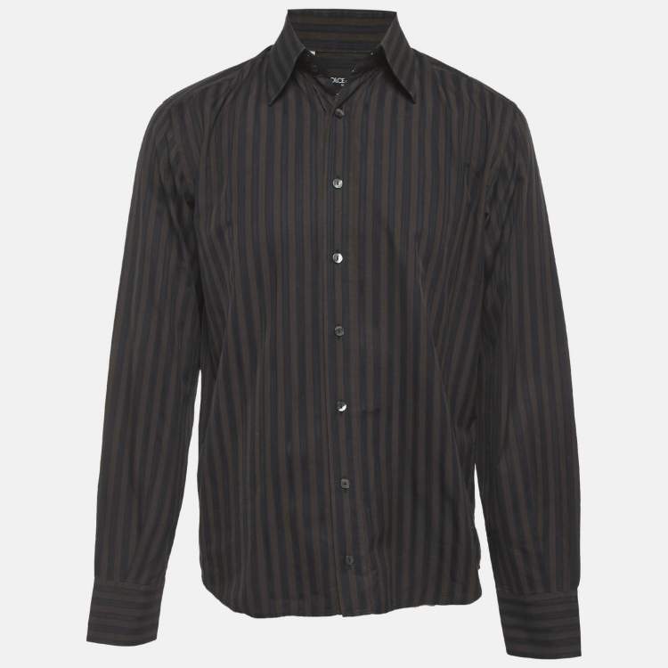 Pre Owned Dolce & Gabbana Brown Striped Cotton Tailored Fit Shirt L