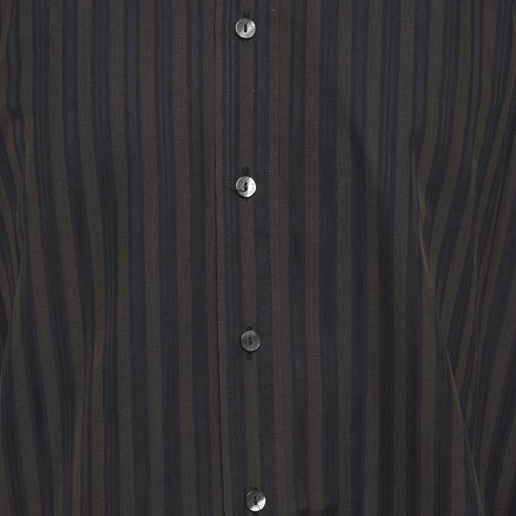 Pre Owned Dolce & Gabbana Brown Striped Cotton Tailored Fit Shirt L