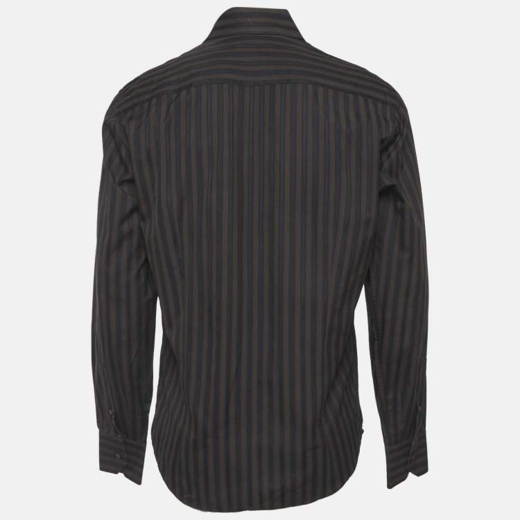Pre Owned Dolce & Gabbana Brown Striped Cotton Tailored Fit Shirt L