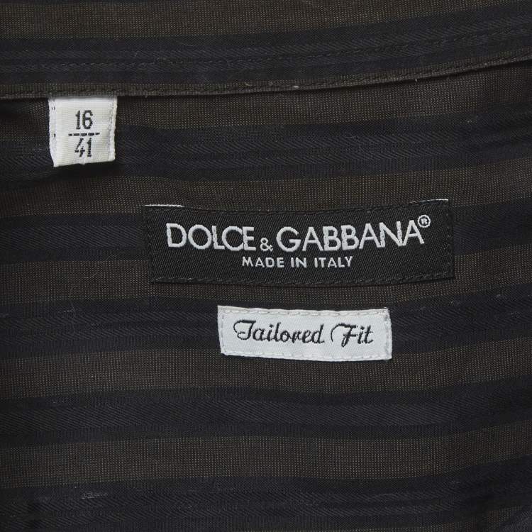 Pre Owned Dolce & Gabbana Brown Striped Cotton Tailored Fit Shirt L