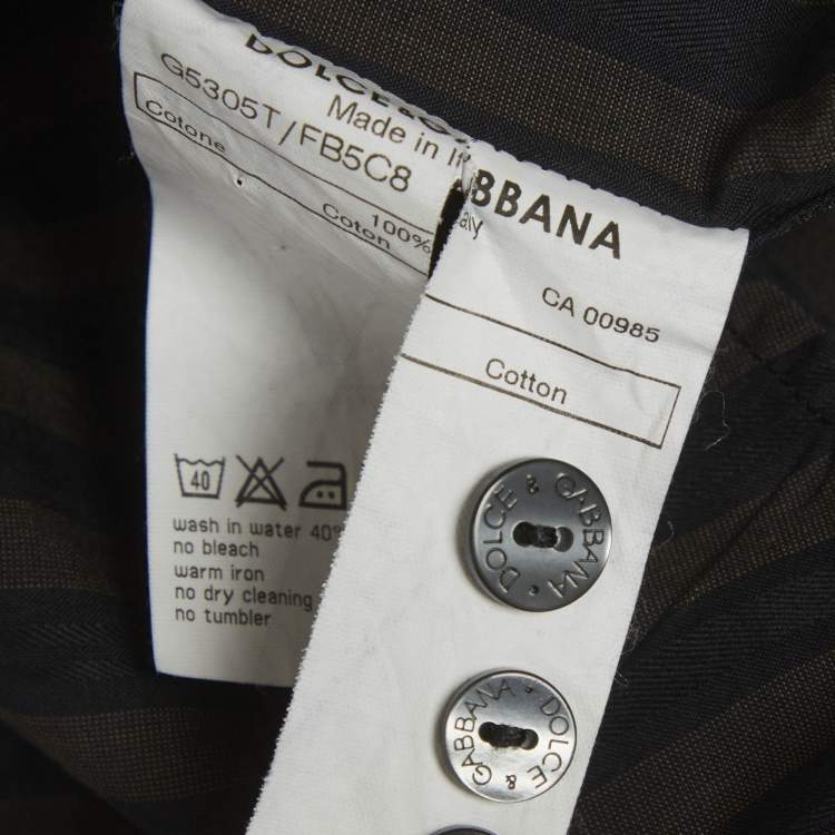 Pre Owned Dolce & Gabbana Brown Striped Cotton Tailored Fit Shirt L