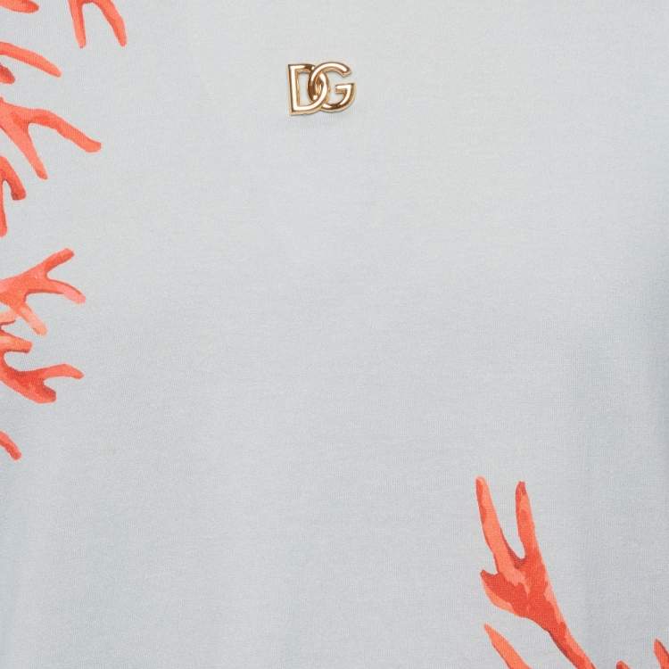 Pre Owned Dolce & Gabbana Blue Coral Print Jersey Crew Neck T-Shirt L