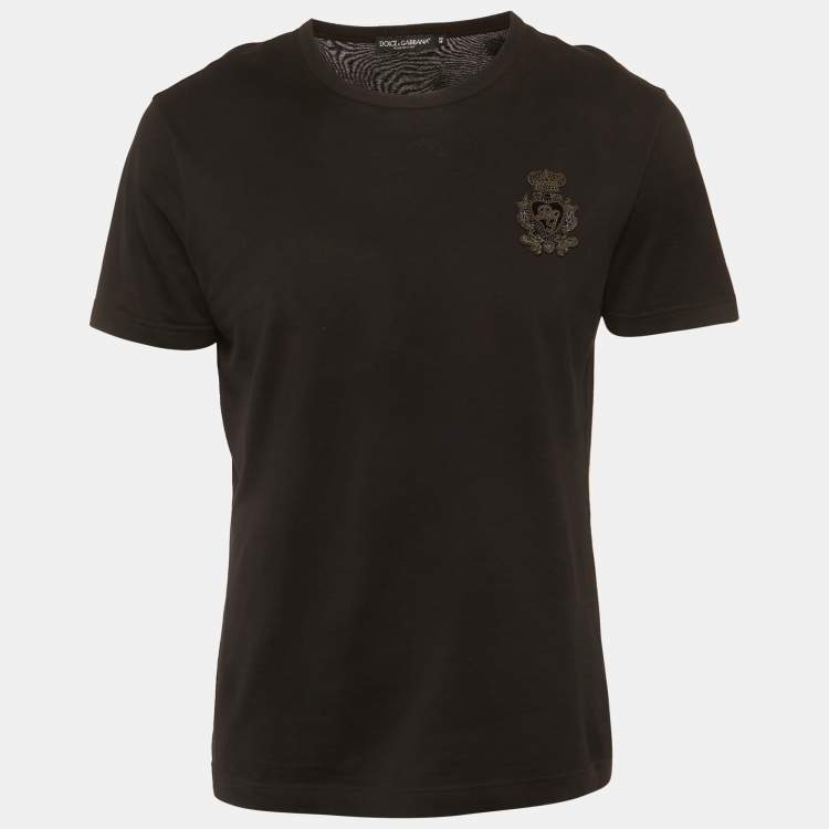 Pre Owned Dolce & Gabbana Black Embroidered Jersey T-Shirt M