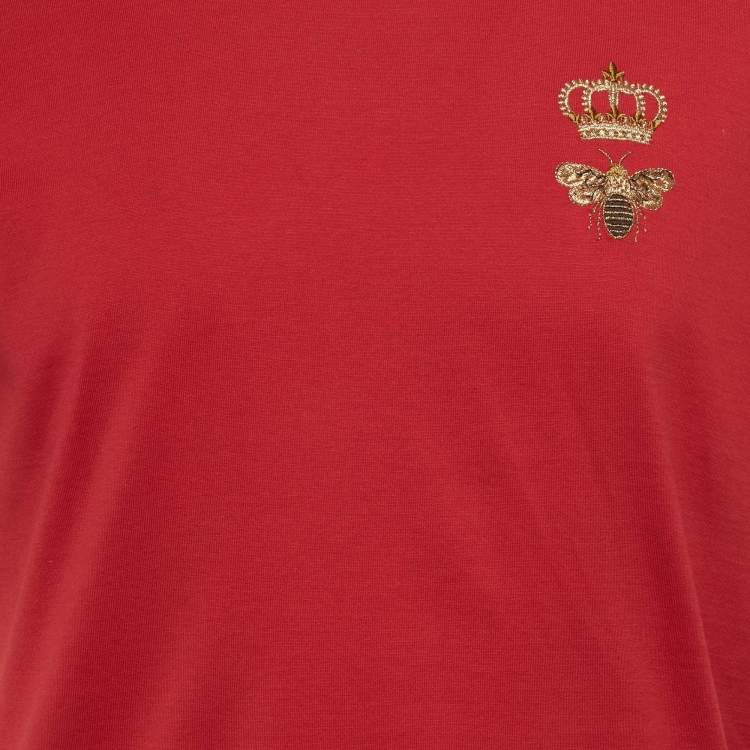 Pre Owned Dolce & Gabbana Red Jersey Bee Embroidered T-Shirt M