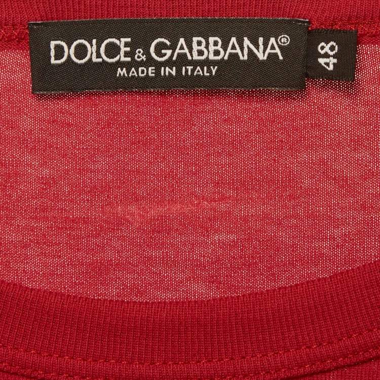 Pre Owned Dolce & Gabbana Red Jersey Bee Embroidered T-Shirt M