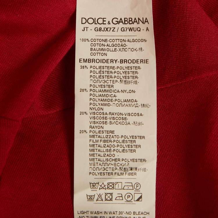Pre Owned Dolce & Gabbana Red Jersey Bee Embroidered T-Shirt M