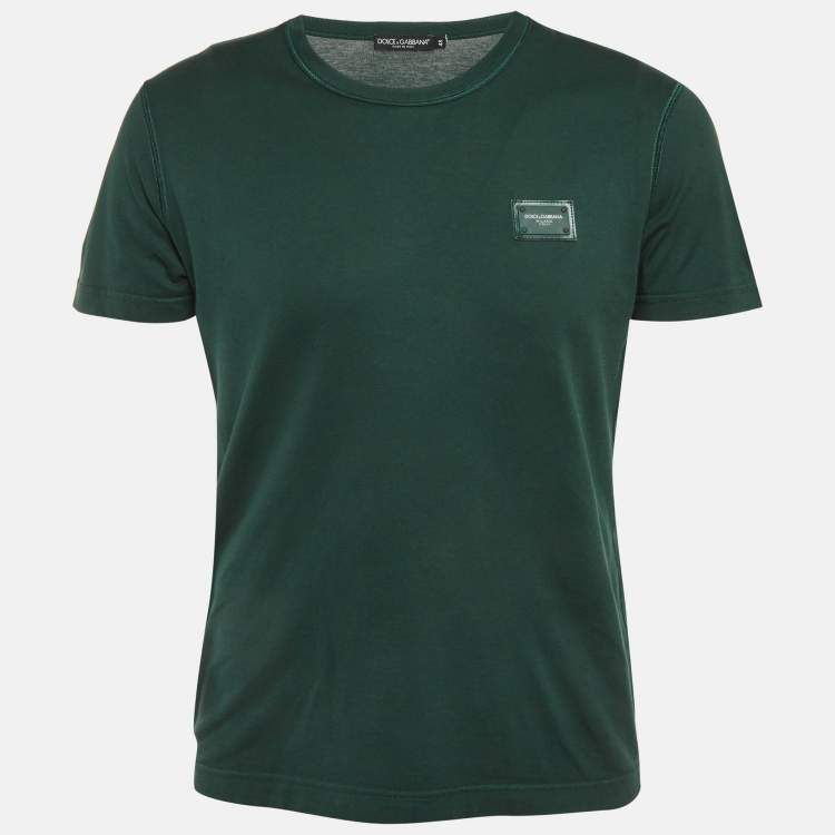 Pre Owned Dolce & Gabbana Green Logo Plaque Jersey T-Shirt M