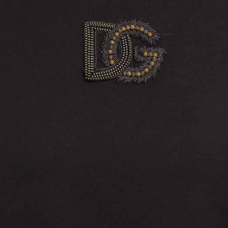 Pre Owned Dolce & Gabbana Black Jersey DG Detail T-Shirt M