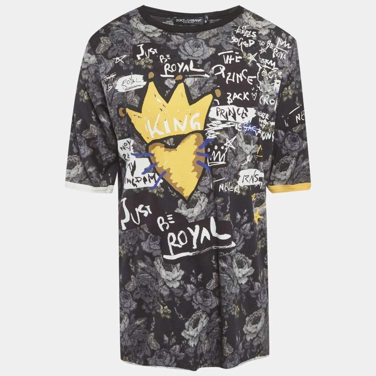 Pre Owned Dolce & Gabbana Black Printed Jersey Longline T-Shirt M